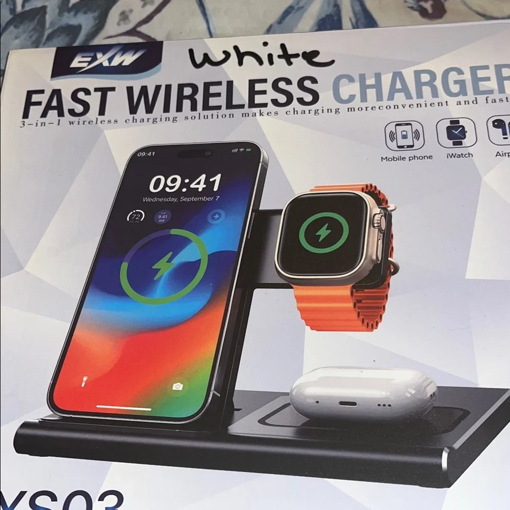 Fast Wireless Charger with Orange Band for phone IWatch and AirPods